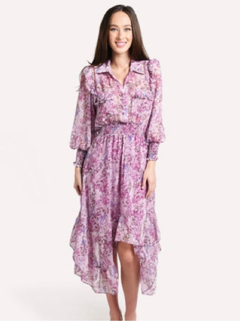 Misa Los Angeles Kaia Dress - Long Sleeve Ruffled Midi